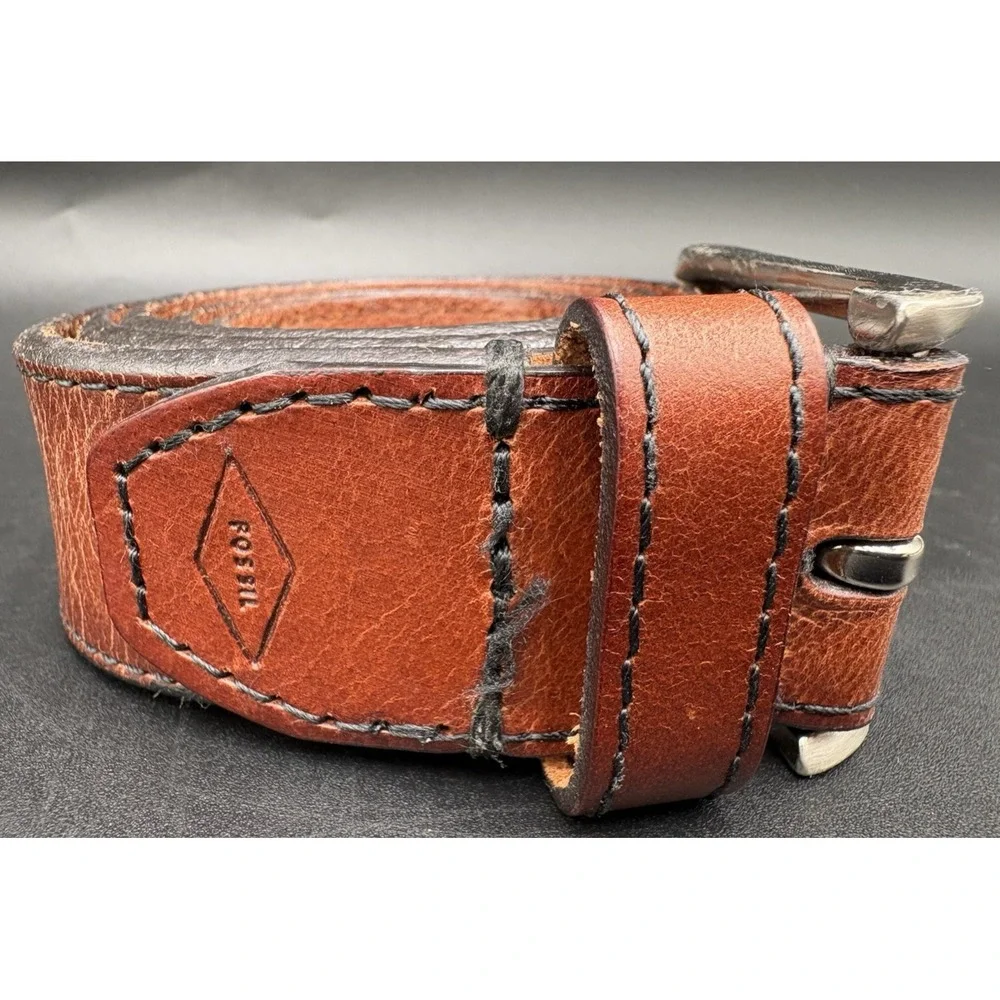 Fossil Men's Brown Leather Belt 90/36 Silver Buckle MB102222236 US Seller GUC